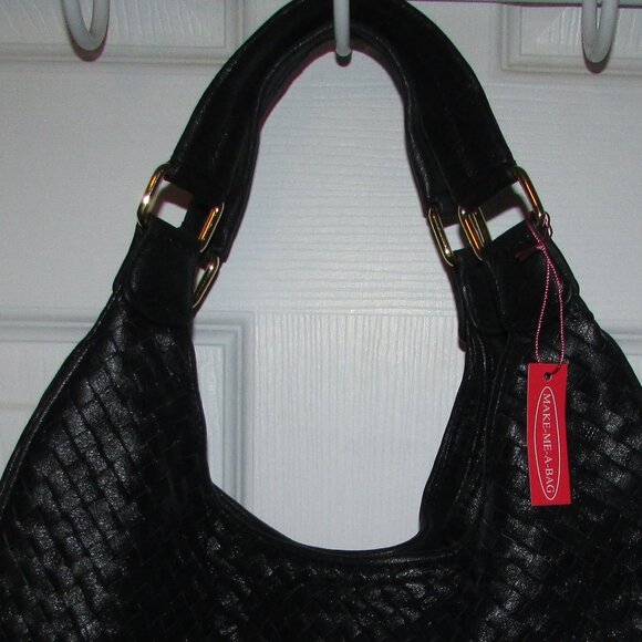 Leather Black Basketweave Hobo Handbag - NEW - Picture 8 of 10